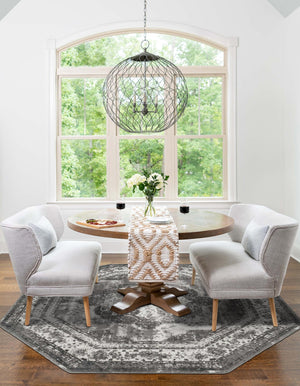 Gray 5' 3 x 5' 3 Sofia Octagon Area Rug Durable Easy Clean Stain Resistant Unique Carpet for Affordable Interior Home Design for Sale at Rug Engine