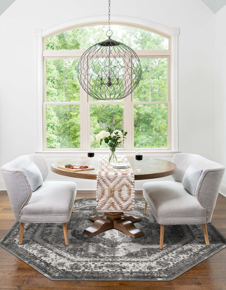 Gray 7' 10 x 7' 10 Sofia Octagon Area Rug Durable Easy Clean Stain Resistant Unique Carpet for Affordable Interior Home Design for Sale at Rug Engine