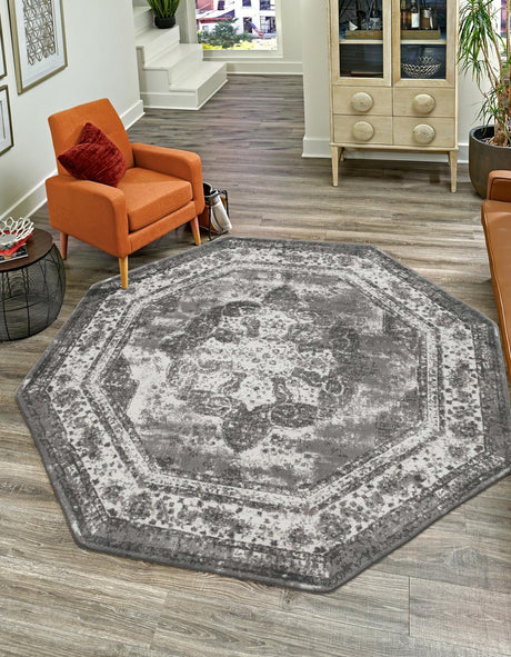Gray 5' 3 x 5' 3 Sofia Octagon Area Rug Durable Easy Clean Stain Resistant Unique Carpet for Affordable Interior Home Design for Sale at Rug Engine