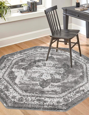 Gray 5' 3 x 5' 3 Sofia Octagon Area Rug Durable Easy Clean Stain Resistant Unique Carpet for Affordable Interior Home Design for Sale at Rug Engine
