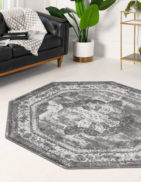 Gray 5' 3 x 5' 3 Sofia Octagon Area Rug Durable Easy Clean Stain Resistant Unique Carpet for Affordable Interior Home Design for Sale at Rug Engine