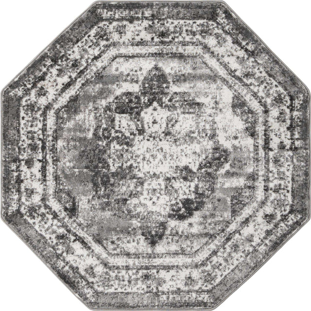 Gray 4' 1 x 4' 1 Sofia Octagon Area Rug Durable Easy Clean Stain Resistant Unique Carpet for Affordable Interior Home Design for Sale at Rug Engine