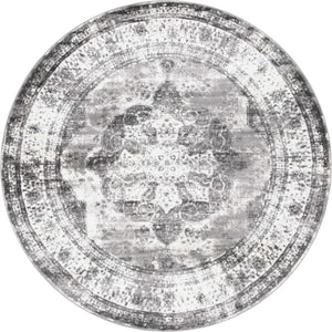 Gray 7' 10 x 7' 10 Sofia Round Area Rug Durable Easy Clean Stain Resistant Unique Carpet for Affordable Interior Home Design for Sale at Rug Engine
