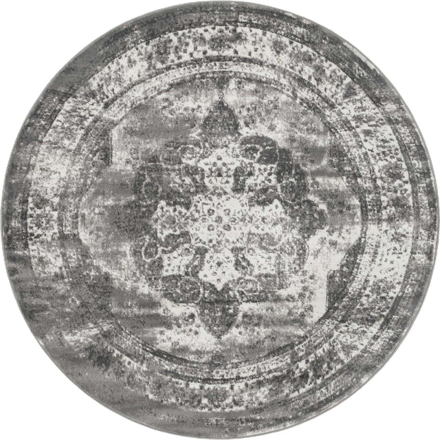 Gray 6' 1 x 6' 1 Sofia Round Area Rug Durable Easy Clean Stain Resistant Unique Carpet for Affordable Interior Home Design for Sale at Rug Engine