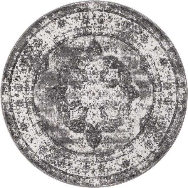 Gray 3' 1 x 3' 1 Sofia Round Area Rug Durable Easy Clean Stain Resistant Unique Carpet for Affordable Interior Home Design for Sale at Rug Engine