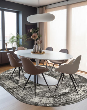 Gray 4' 1 x 6' 1 Sofia Oval Area Rug Durable Easy Clean Stain Resistant Unique Carpet for Affordable Interior Home Design for Sale at Rug Engine