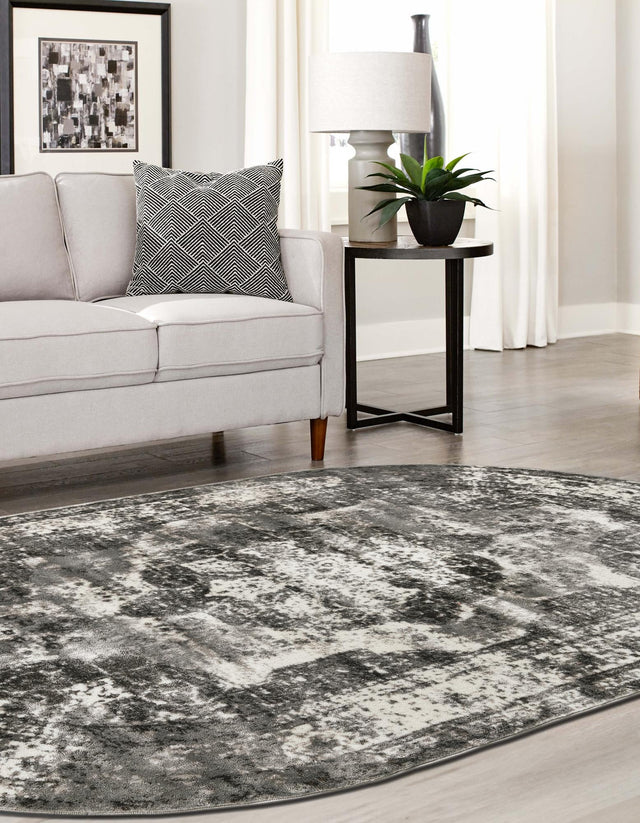 Gray 4' 1 x 6' 1 Sofia Oval Area Rug Durable Easy Clean Stain Resistant Unique Carpet for Affordable Interior Home Design for Sale at Rug Engine