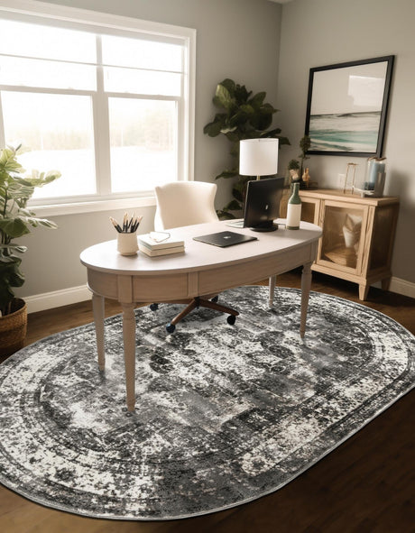 Gray 2' x 3' 1 Sofia Oval Area Rug Durable Easy Clean Stain Resistant Unique Carpet for Affordable Interior Home Design for Sale at Rug Engine