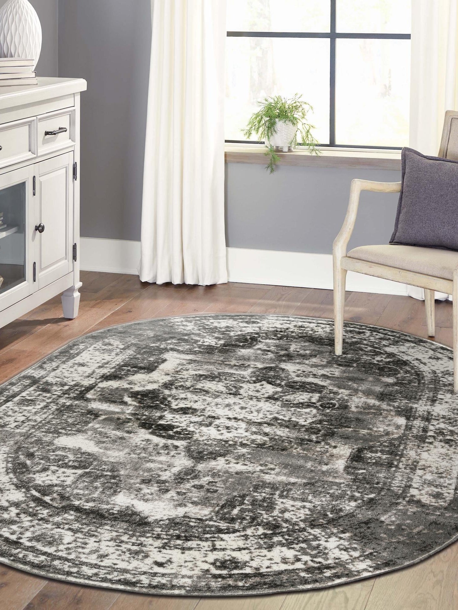 Gray 4' 1 x 6' 1 Sofia Oval Area Rug Durable Easy Clean Stain Resistant Unique Carpet for Affordable Interior Home Design for Sale at Rug Engine