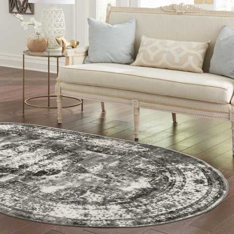 Gray 5' 3 x 8' Sofia Oval Area Rug Durable Easy Clean Stain Resistant Unique Carpet for Affordable Interior Home Design for Sale at Rug Engine