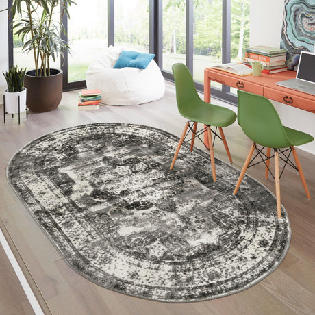 Gray 5' 3 x 8' Sofia Oval Area Rug Durable Easy Clean Stain Resistant Unique Carpet for Affordable Interior Home Design for Sale at Rug Engine