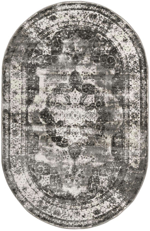 Gray 5' 3 x 8' Sofia Oval Area Rug Durable Easy Clean Stain Resistant Unique Carpet for Affordable Interior Home Design for Sale at Rug Engine