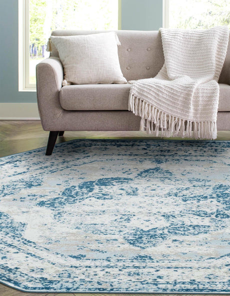 Blue 7' 10 x 7' 10 Sofia Octagon Area Rug Durable Easy Clean Stain Resistant Unique Carpet for Affordable Interior Home Design for Sale at Rug Engine