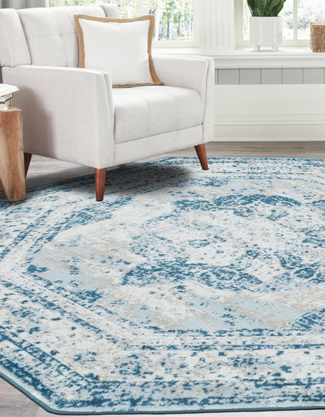 Blue 7' 10 x 7' 10 Sofia Octagon Area Rug Durable Easy Clean Stain Resistant Unique Carpet for Affordable Interior Home Design for Sale at Rug Engine