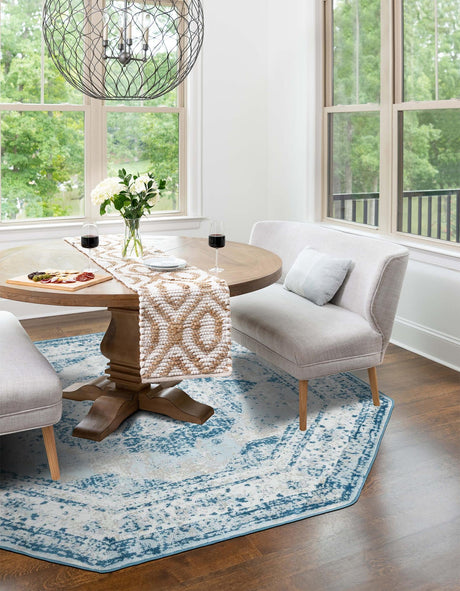 Blue 7' 10 x 7' 10 Sofia Octagon Area Rug Durable Easy Clean Stain Resistant Unique Carpet for Affordable Interior Home Design for Sale at Rug Engine