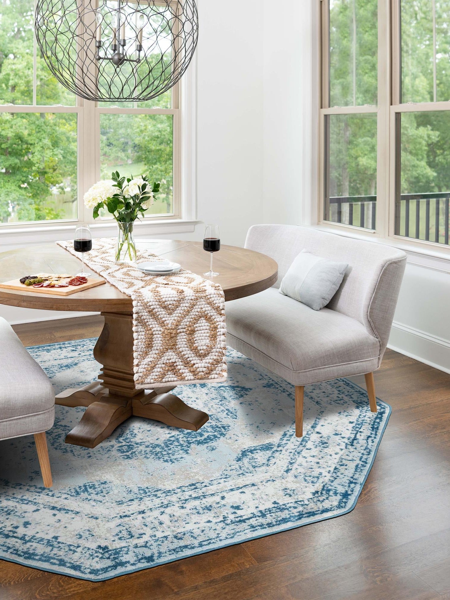 Blue 4' 1 x 4' 1 Sofia Octagon Area Rug Durable Easy Clean Stain Resistant Unique Carpet for Affordable Interior Home Design for Sale at Rug Engine