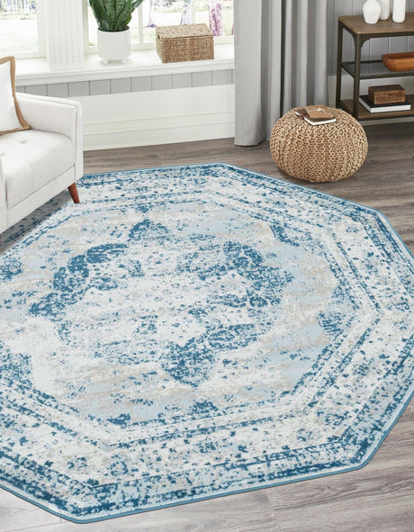Blue 4' 1 x 4' 1 Sofia Octagon Area Rug Durable Easy Clean Stain Resistant Unique Carpet for Affordable Interior Home Design for Sale at Rug Engine