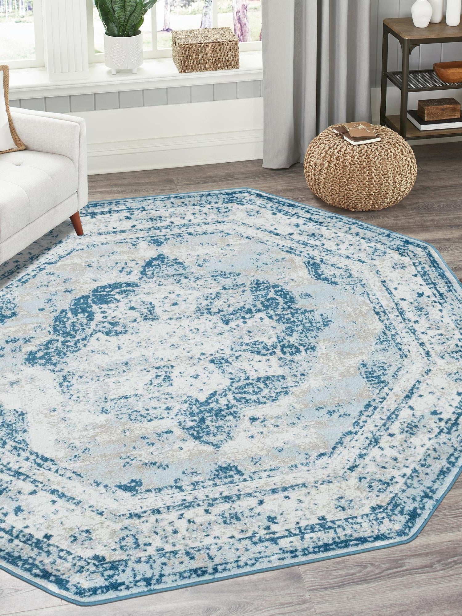 Blue 6' 1 x 6' 1 Sofia Octagon Area Rug Durable Easy Clean Stain Resistant Unique Carpet for Affordable Interior Home Design for Sale at Rug Engine