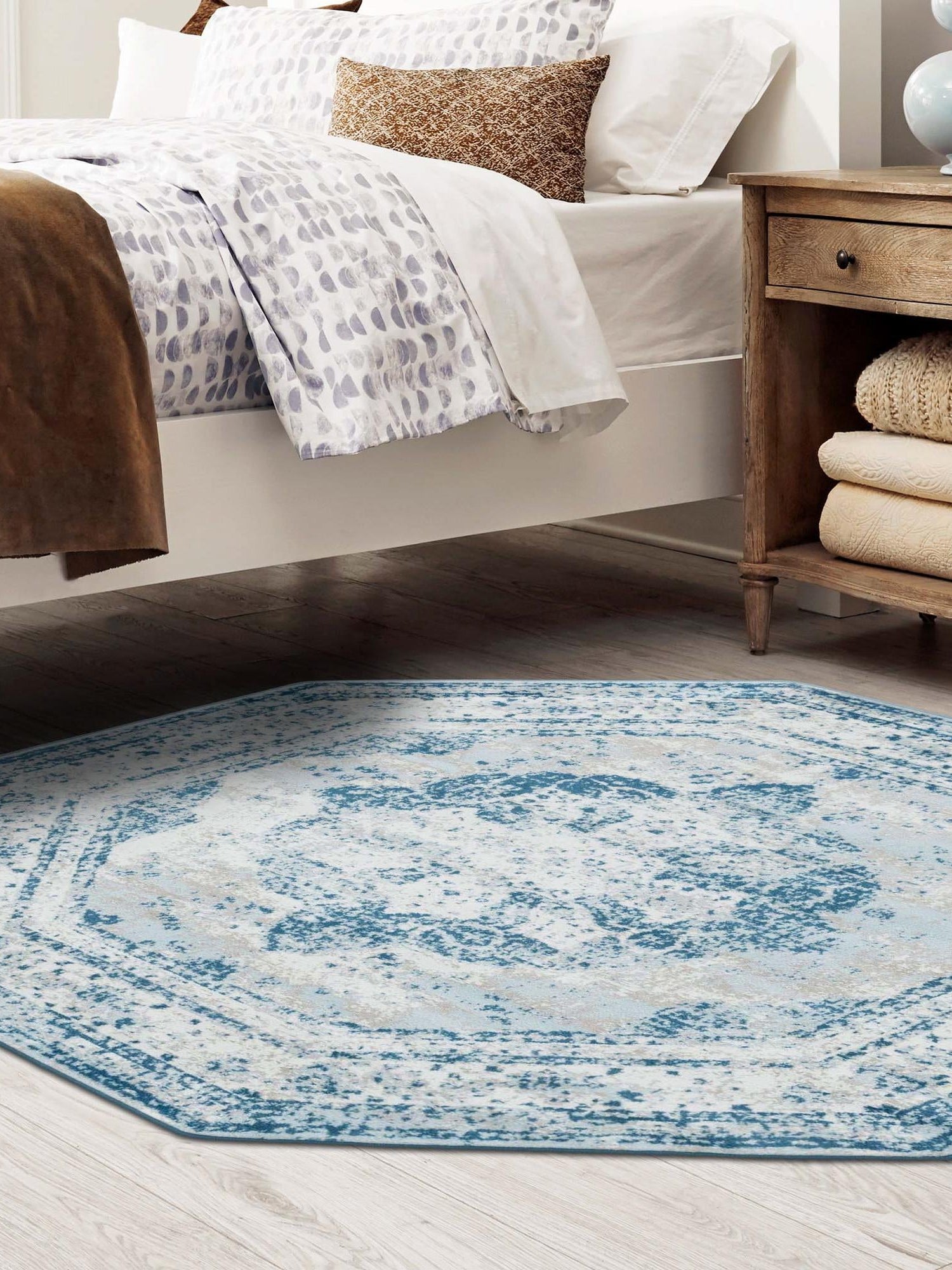 Blue 6' 1 x 6' 1 Sofia Octagon Area Rug Durable Easy Clean Stain Resistant Unique Carpet for Affordable Interior Home Design for Sale at Rug Engine