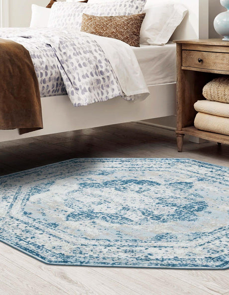 Blue 6' 1 x 6' 1 Sofia Octagon Area Rug Durable Easy Clean Stain Resistant Unique Carpet for Affordable Interior Home Design for Sale at Rug Engine