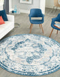 Blue 6' 1 x 6' 1 Sofia Round Area Rug Durable Easy Clean Stain Resistant Unique Carpet for Affordable Interior Home Design for Sale at Rug Engine