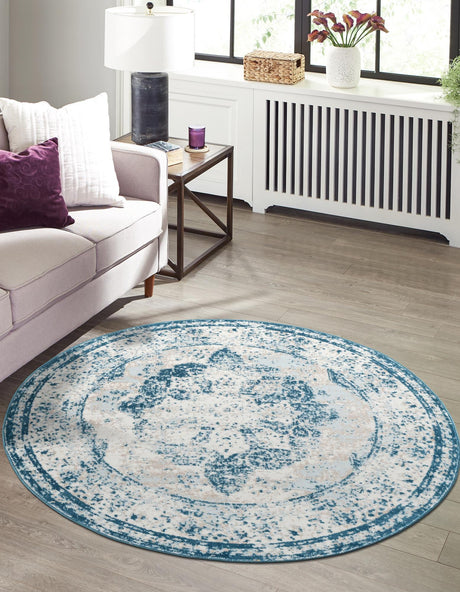 Blue 10' x 10' Sofia Round Area Rug Durable Easy Clean Stain Resistant Unique Carpet for Affordable Interior Home Design for Sale at Rug Engine