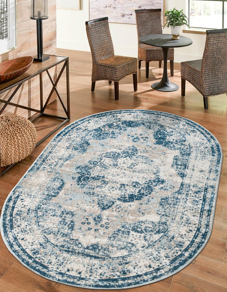 Blue 3' 1 x 5' 3 Sofia Oval Area Rug Durable Easy Clean Stain Resistant Unique Carpet for Affordable Interior Home Design for Sale at Rug Engine