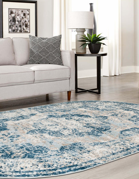 Blue 3' 1 x 5' 3 Sofia Oval Area Rug Durable Easy Clean Stain Resistant Unique Carpet for Affordable Interior Home Design for Sale at Rug Engine