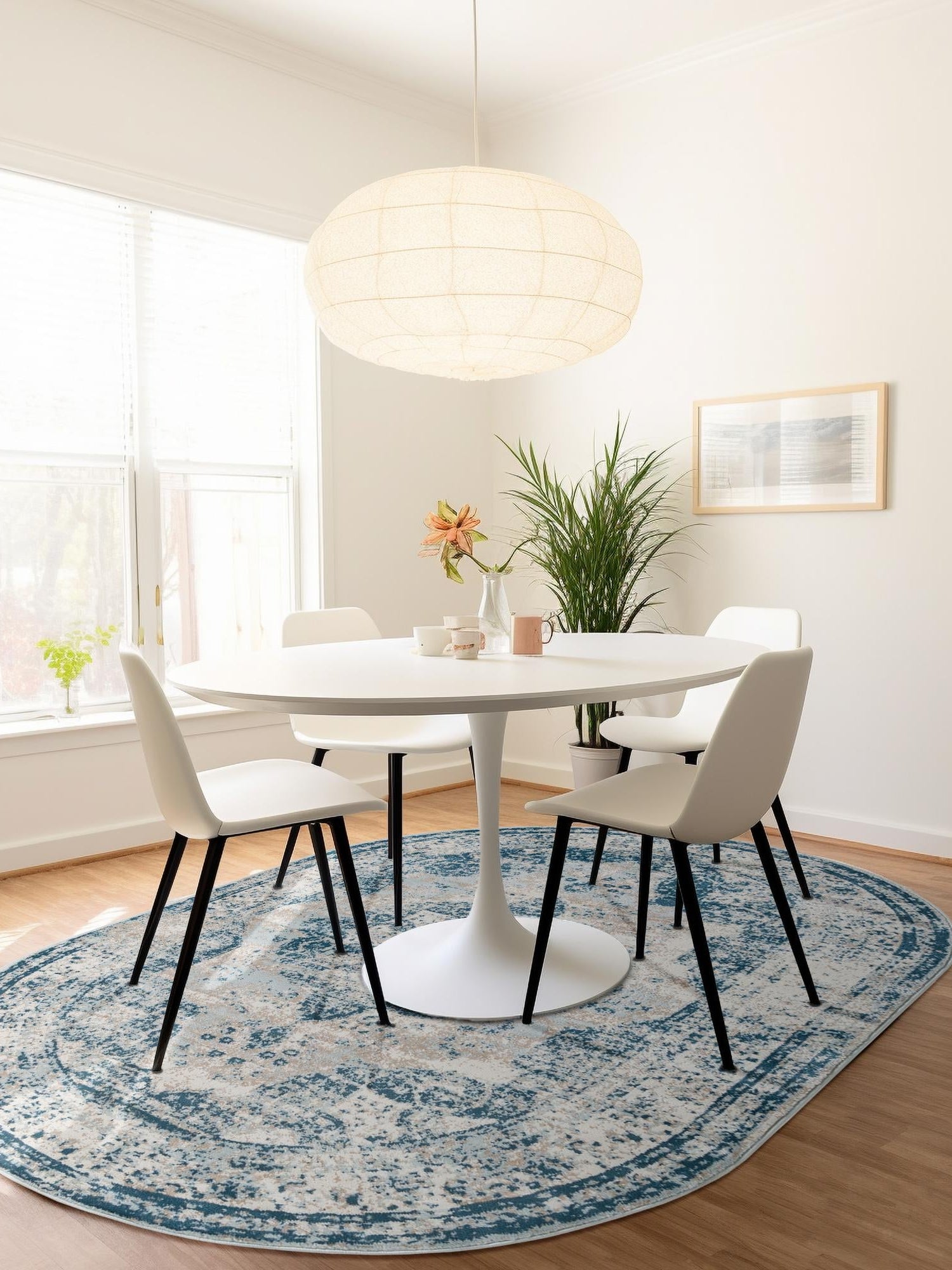 Blue 5' 3 x 8' Sofia Oval Area Rug Durable Easy Clean Stain Resistant Unique Carpet for Affordable Interior Home Design for Sale at Rug Engine