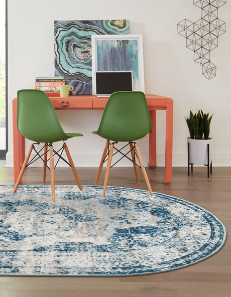 Blue 3' 1 x 5' 3 Sofia Oval Area Rug Durable Easy Clean Stain Resistant Unique Carpet for Affordable Interior Home Design for Sale at Rug Engine