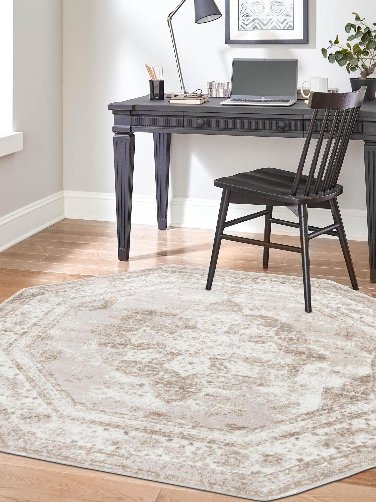 Beige 7' 10 x 7' 10 Sofia Octagon Area Rug Durable Easy Clean Stain Resistant Unique Carpet for Affordable Interior Home Design for Sale at Rug Engine