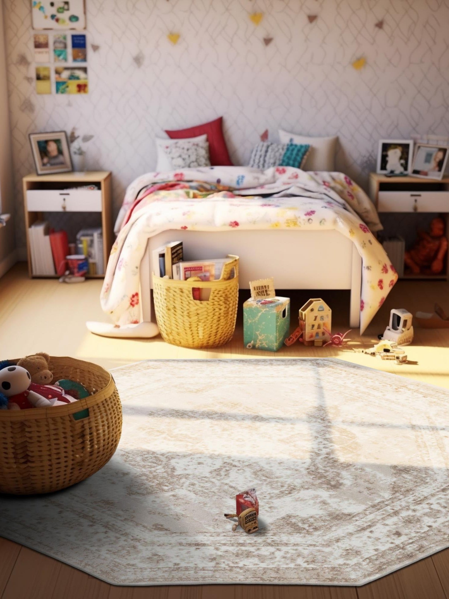Beige 4' 1 x 4' 1 Sofia Octagon Area Rug Durable Easy Clean Stain Resistant Unique Carpet for Affordable Interior Home Design for Sale at Rug Engine