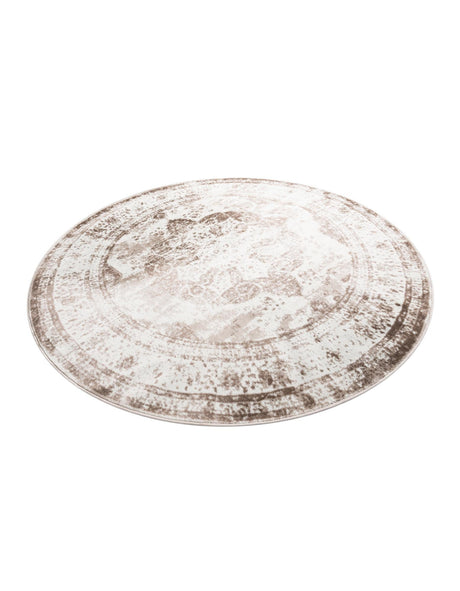 Beige 7' 10 x 7' 10 Sofia Round Area Rug Durable Easy Clean Stain Resistant Unique Carpet for Affordable Interior Home Design for Sale at Rug Engine