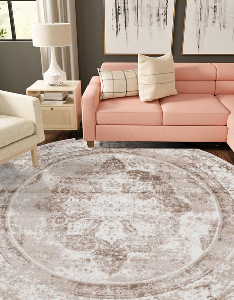 Beige 12' 4 x 12' 4 Sofia Round Area Rug Durable Easy Clean Stain Resistant Unique Carpet for Affordable Interior Home Design for Sale at Rug Engine