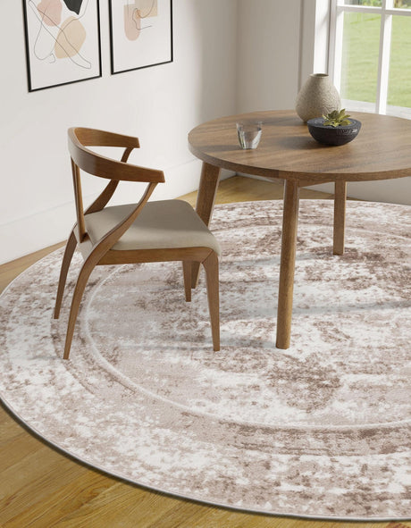 Beige 5' 3 x 5' 3 Sofia Round Area Rug Durable Easy Clean Stain Resistant Unique Carpet for Affordable Interior Home Design for Sale at Rug Engine