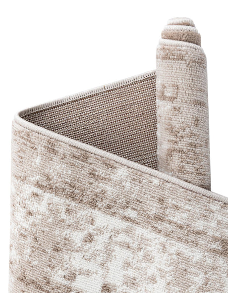 Beige 7' 10 x 7' 10 Sofia Round Area Rug Durable Easy Clean Stain Resistant Unique Carpet for Affordable Interior Home Design for Sale at Rug Engine