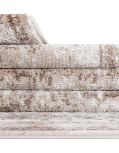 Beige 7' 10 x 7' 10 Sofia Round Area Rug Durable Easy Clean Stain Resistant Unique Carpet for Affordable Interior Home Design for Sale at Rug Engine