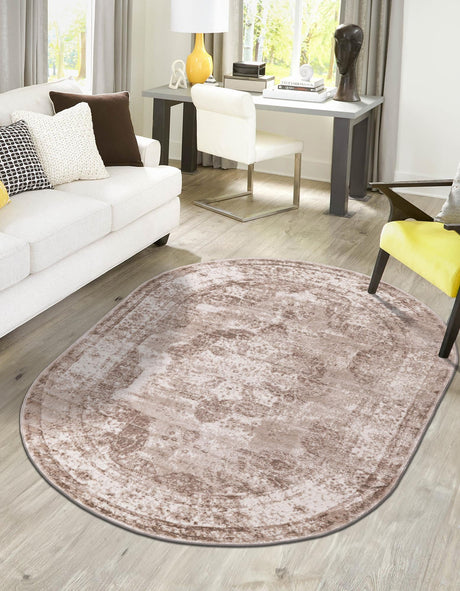 Beige 2' x 3' 1 Sofia Oval Area Rug Durable Easy Clean Stain Resistant Unique Carpet for Affordable Interior Home Design for Sale at Rug Engine