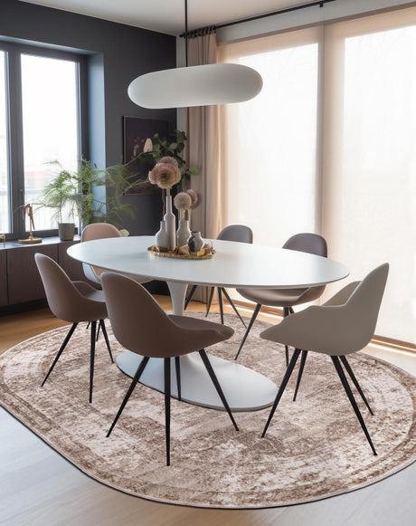 Beige 7' 10 x 10' Sofia Oval Area Rug Durable Easy Clean Stain Resistant Unique Carpet for Affordable Interior Home Design for Sale at Rug Engine