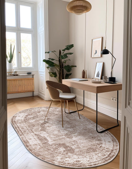 Beige 3' 1 x 5' 3 Sofia Oval Area Rug Durable Easy Clean Stain Resistant Unique Carpet for Affordable Interior Home Design for Sale at Rug Engine