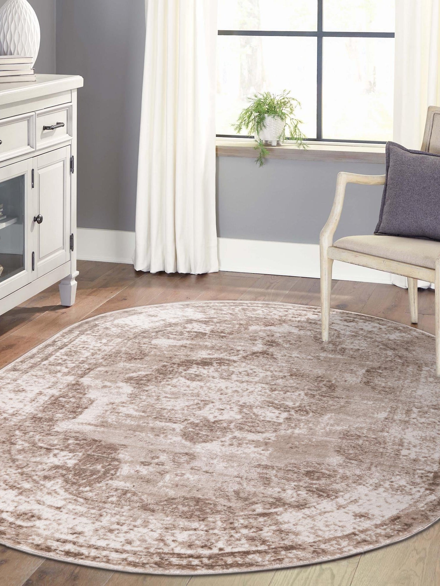 Beige 5' 3 x 8' Sofia Oval Area Rug Durable Easy Clean Stain Resistant Unique Carpet for Affordable Interior Home Design for Sale at Rug Engine