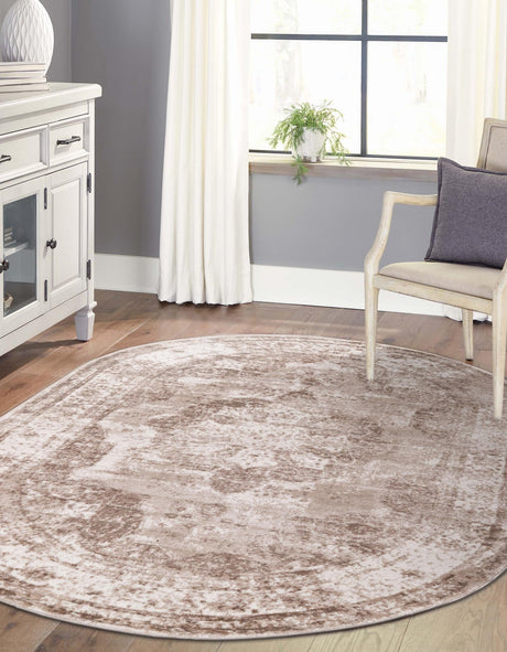Beige 4' 1 x 6' 1 Sofia Oval Area Rug Durable Easy Clean Stain Resistant Unique Carpet for Affordable Interior Home Design for Sale at Rug Engine