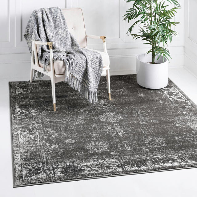 Dark Gray 7' 10 x 7' 10 Sofia Square Area Rug Durable Easy Clean Stain Resistant Unique Carpet for Affordable Interior Home Design for Sale at Rug Engine