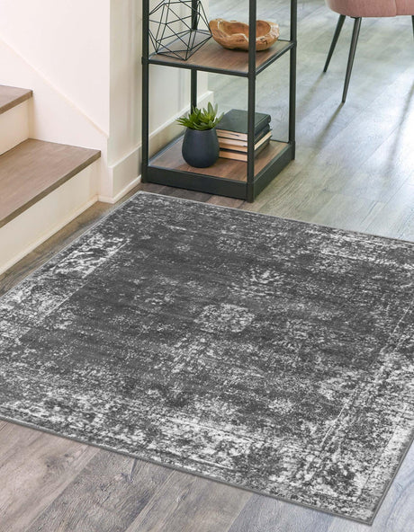Dark Gray 3' 1 x 3' 1 Sofia Square Area Rug Durable Easy Clean Stain Resistant Unique Carpet for Affordable Interior Home Design for Sale at Rug Engine