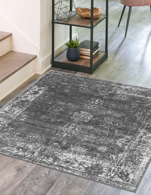 Dark Gray 7' 10 x 7' 10 Sofia Square Area Rug Durable Easy Clean Stain Resistant Unique Carpet for Affordable Interior Home Design for Sale at Rug Engine