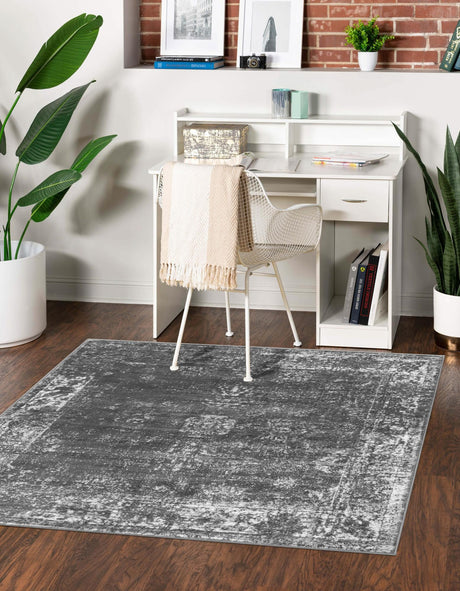 Dark Gray 6' 1 x 6' 1 Sofia Square Area Rug Durable Easy Clean Stain Resistant Unique Carpet for Affordable Interior Home Design for Sale at Rug Engine