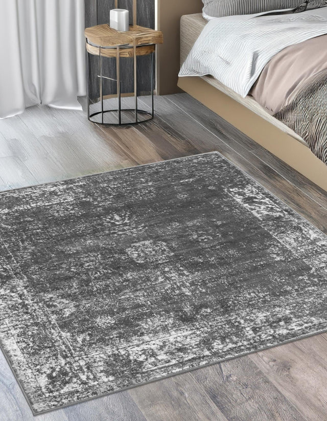 Dark Gray 7' 10 x 7' 10 Sofia Square Area Rug Durable Easy Clean Stain Resistant Unique Carpet for Affordable Interior Home Design for Sale at Rug Engine
