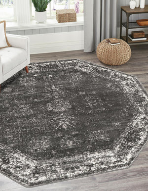 Dark Gray 6' 1 x 6' 1 Sofia Octagon Area Rug Durable Easy Clean Stain Resistant Unique Carpet for Affordable Interior Home Design for Sale at Rug Engine
