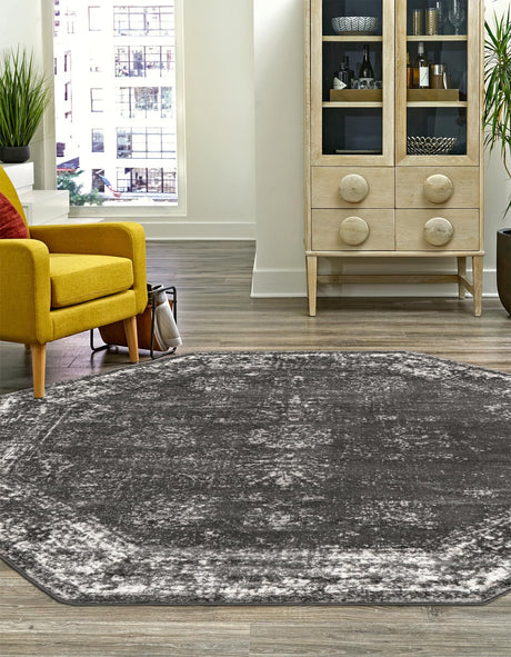 Dark Gray 5' 3 x 5' 3 Sofia Octagon Area Rug Durable Easy Clean Stain Resistant Unique Carpet for Affordable Interior Home Design for Sale at Rug Engine