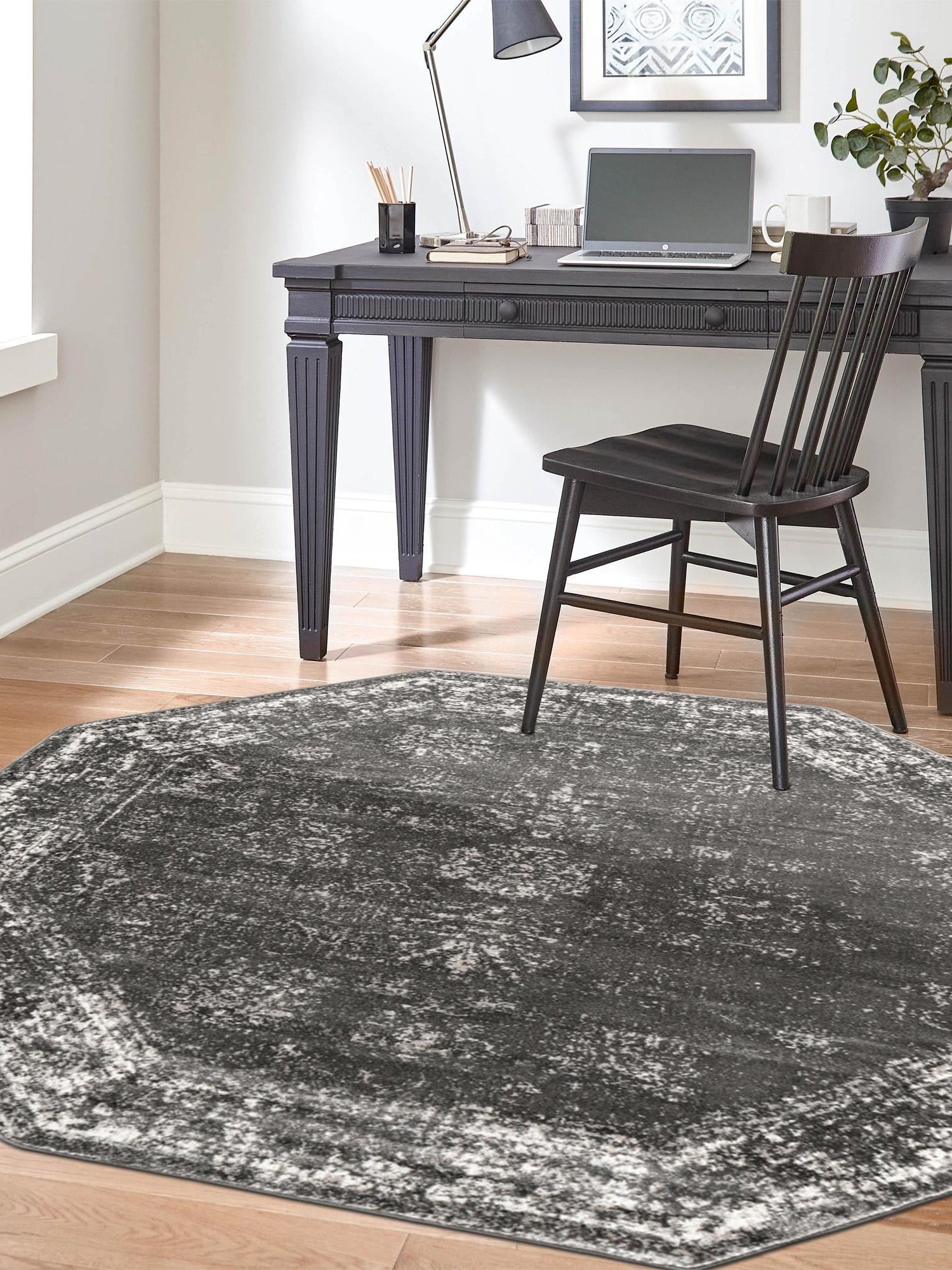 Dark Gray 6' 1 x 6' 1 Sofia Octagon Area Rug Durable Easy Clean Stain Resistant Unique Carpet for Affordable Interior Home Design for Sale at Rug Engine